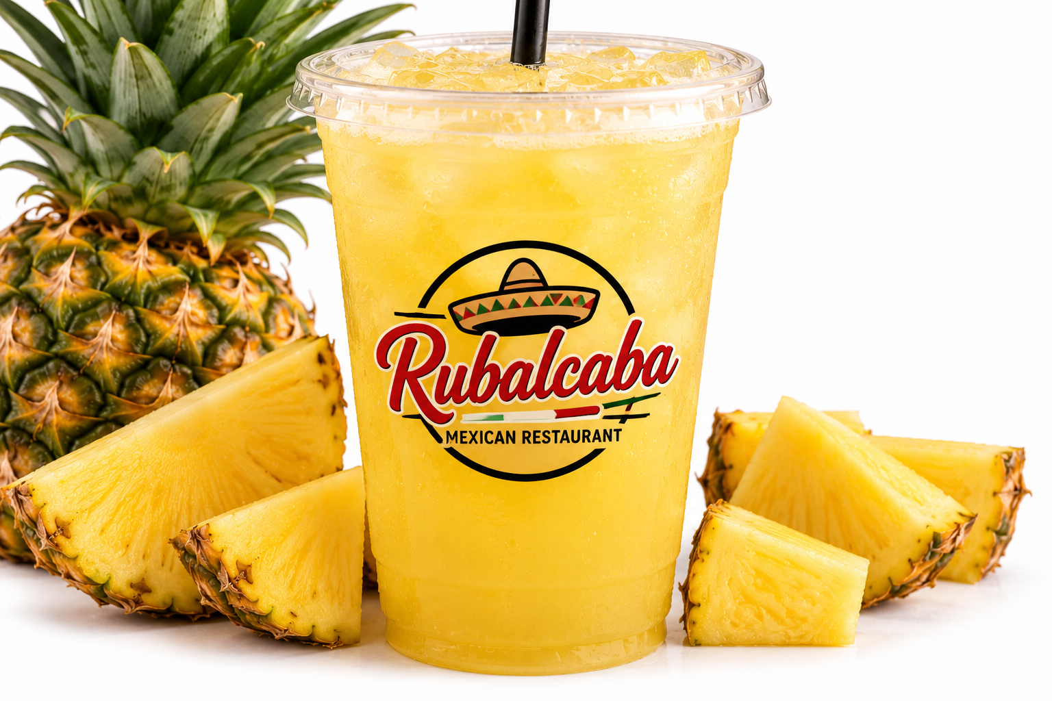 Pineapple agua fresca served in a Rubalcaba cup with fresh pineapple